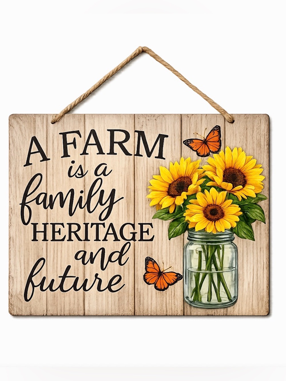 Farmhouse Sunflower Wall Sign with Mason Jar - Rustic Yellow Décor 13.5”W x 11”H